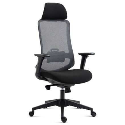 Autronic Kancelářská židle Kancelářská židle, černý plast, černá látka, 4D područky, kolečka pro tvrdé povrchy, houpací mechanika s polohovou areta (